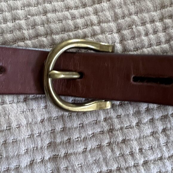 Madewell Belt Womens Small Brown Genuine Italian Leather Brass Buckle Classic - Picture 3 of 11